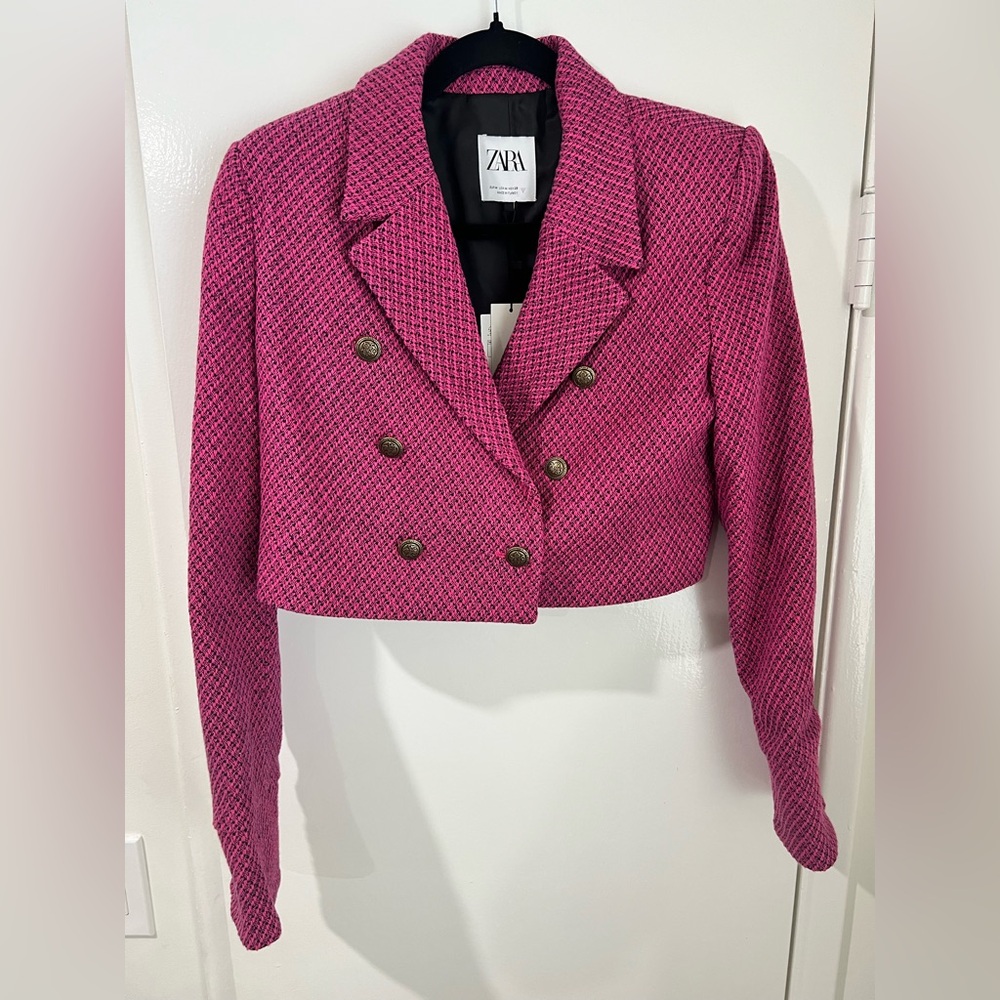 Zara Pink Tweed Crop Blazer